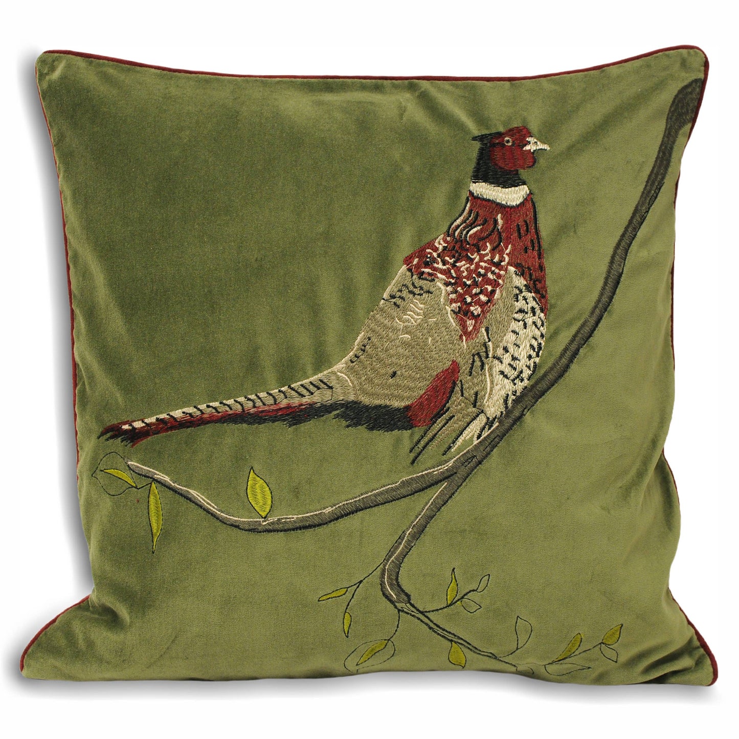 Hunter Velvet Pheasant Cushion Green