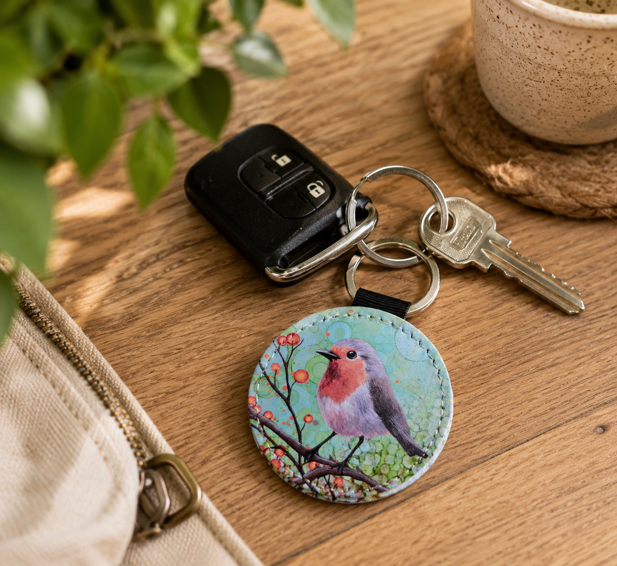 Robin Faux Leather Keyring