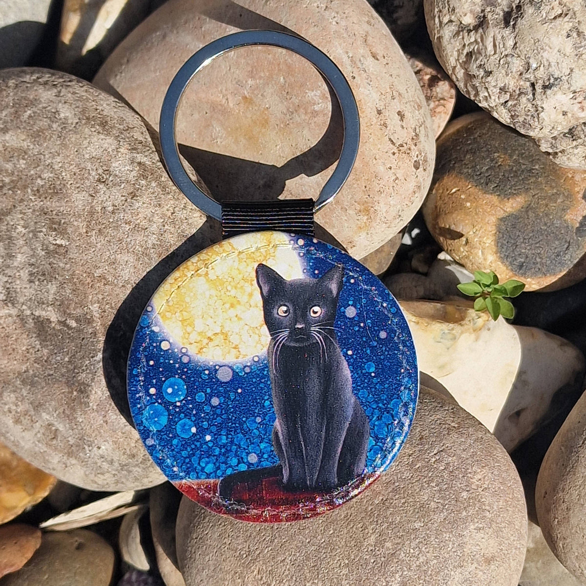 Black Cat Faux Leather Keyring