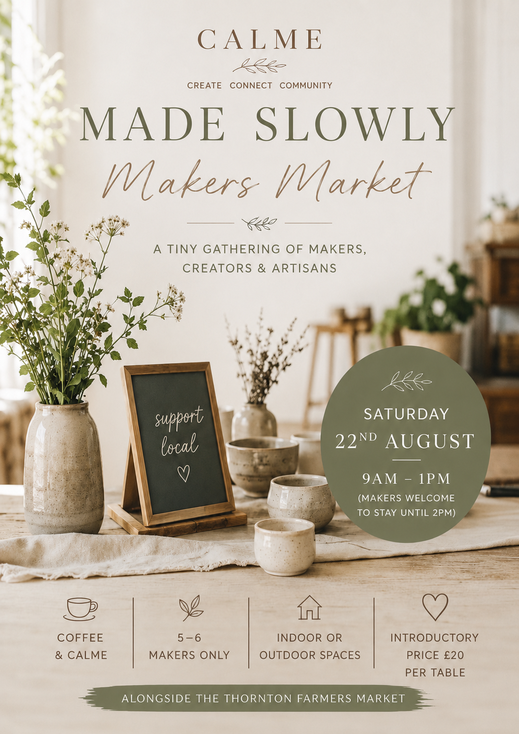 Makers Market - Local Makers at Calme - Saturday Aug 22th 10am - 1pm