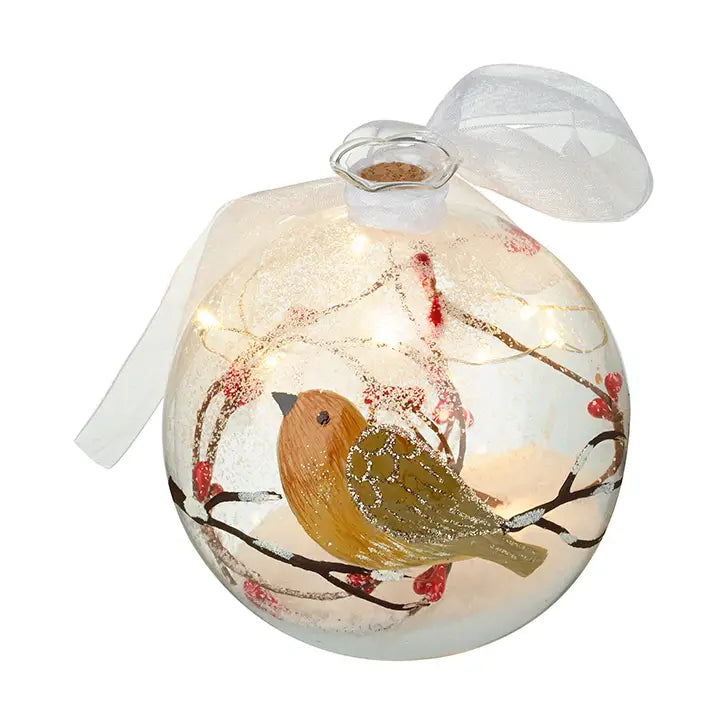 Glass Light up Bauble with Robin