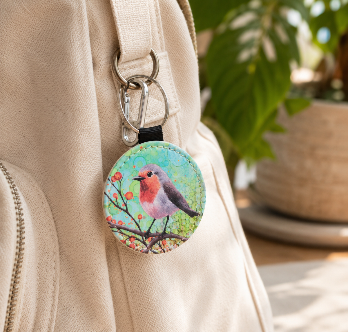 Robin Faux Leather Keyring