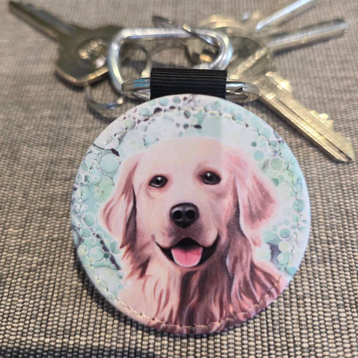 Golden Retriever Dog Faux Leather Keyring