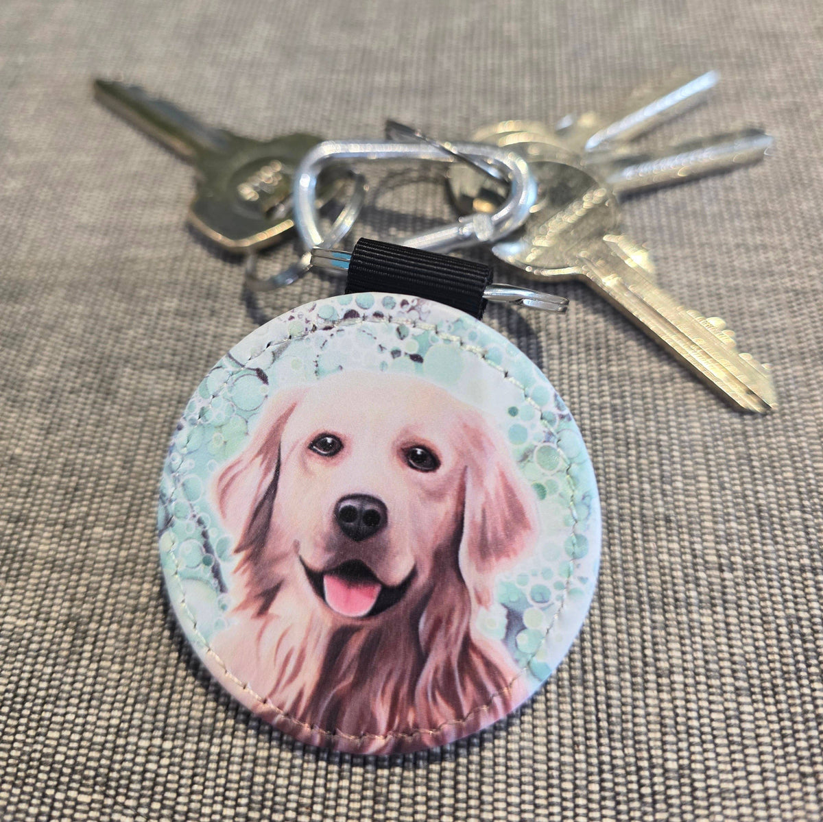 Golden Retriever Dog Faux Leather Keyring