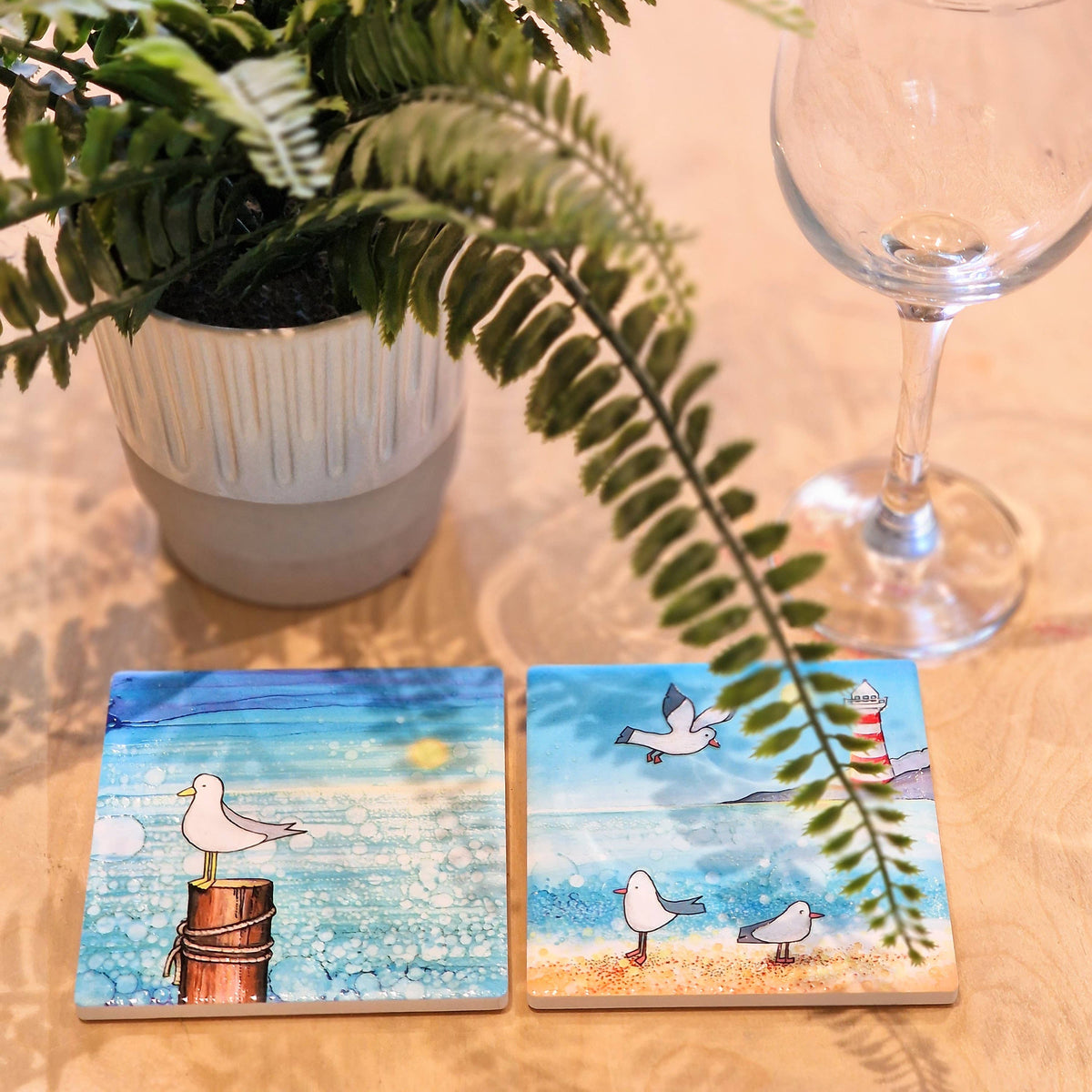 Seagull on Post -  Ceramic Coaster