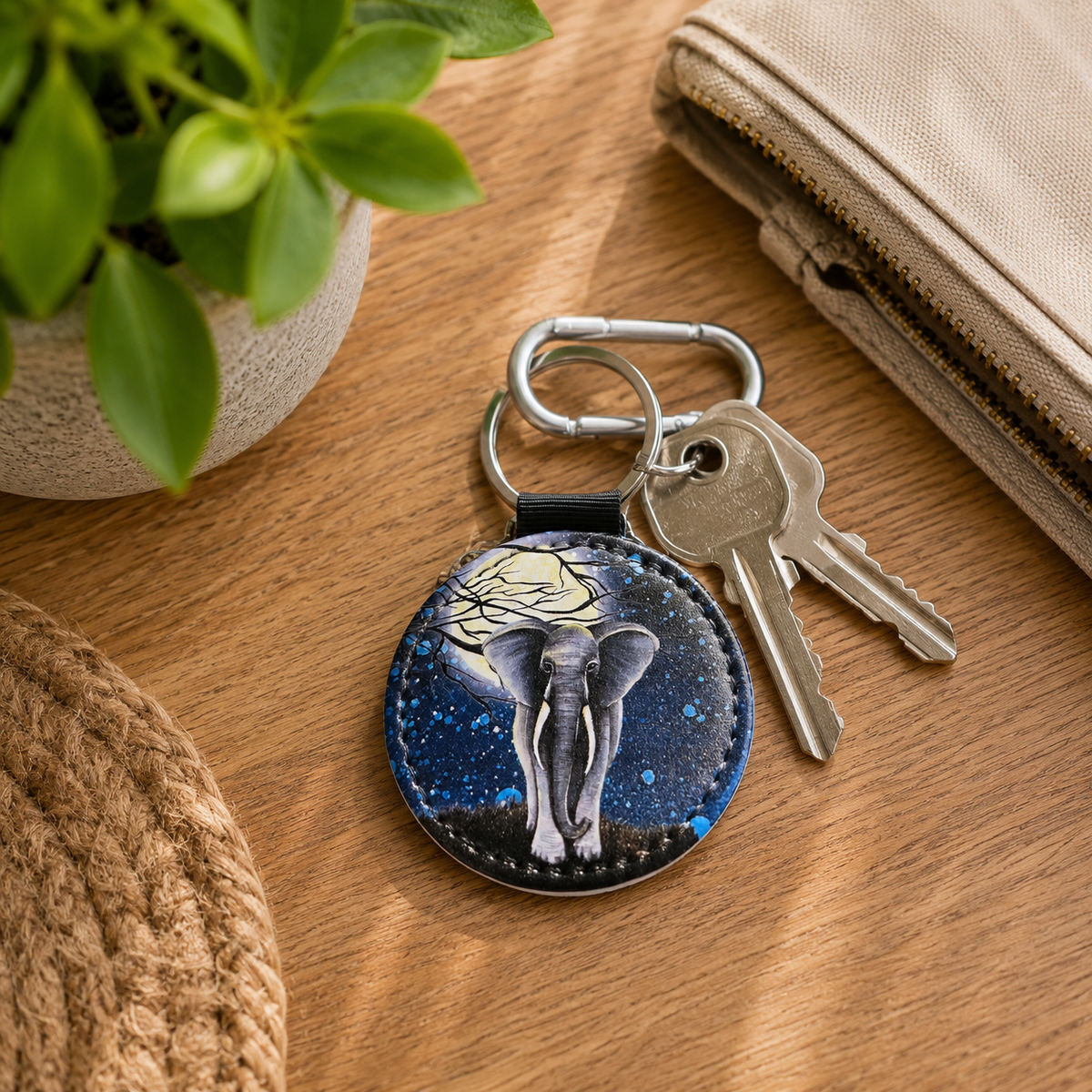 Giraffe & Elephant Faux Leather Keyring
