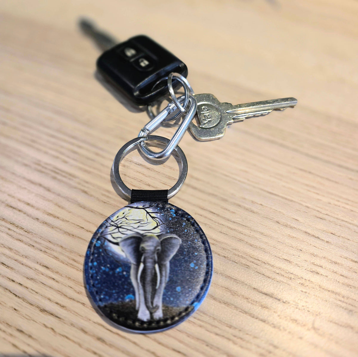 Giraffe & Elephant Faux Leather Keyring
