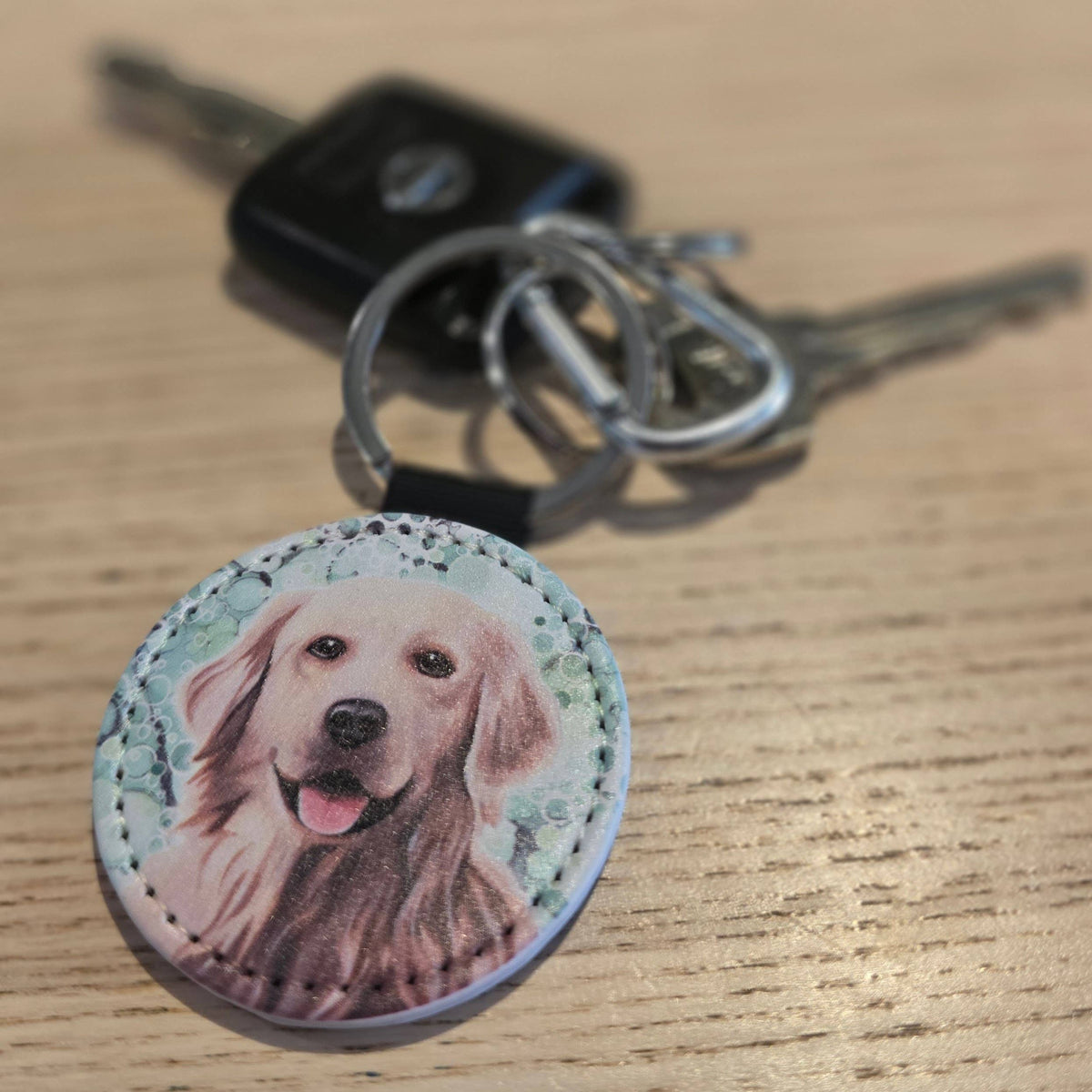 Golden Retriever Dog Faux Leather Keyring