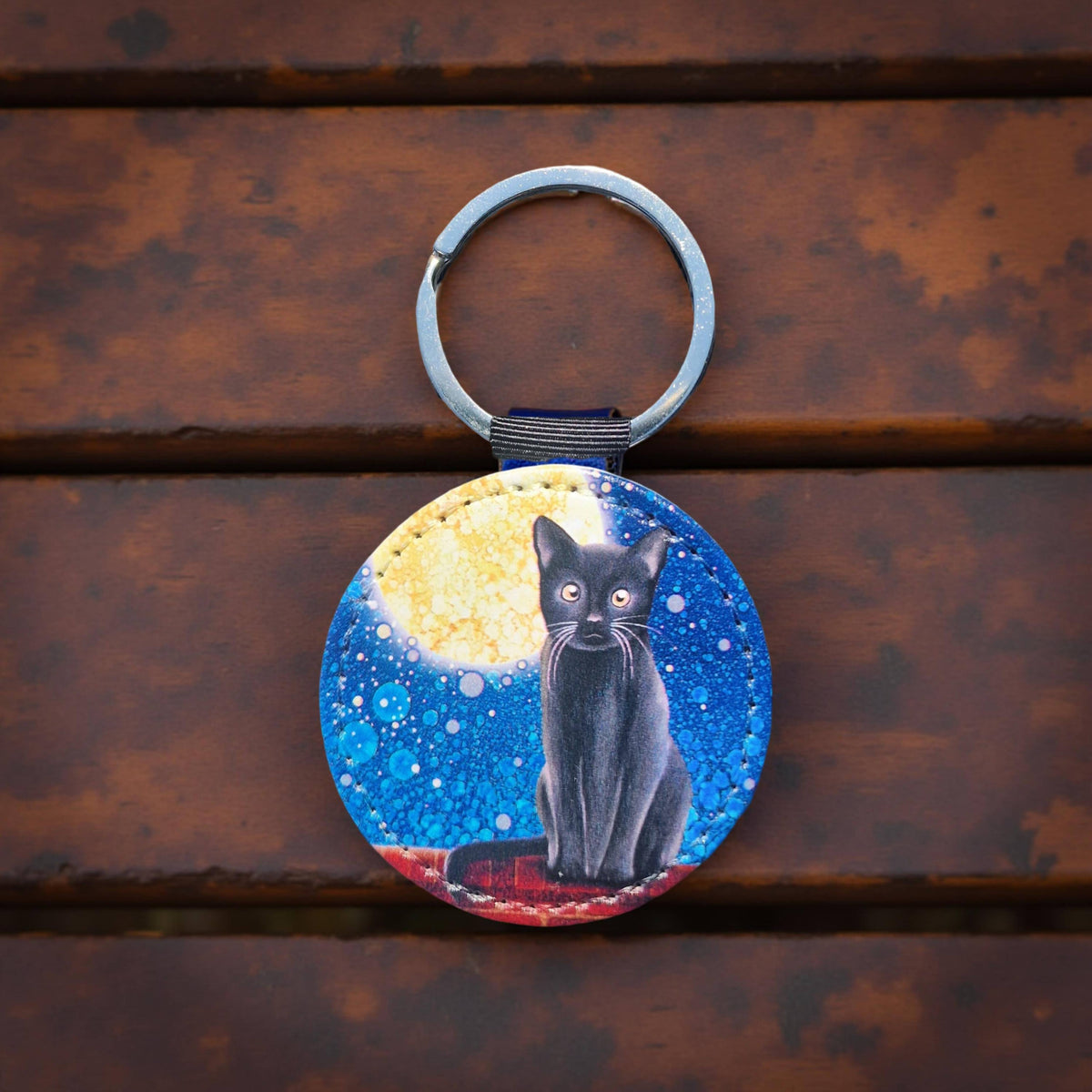 Black Cat Faux Leather Keyring