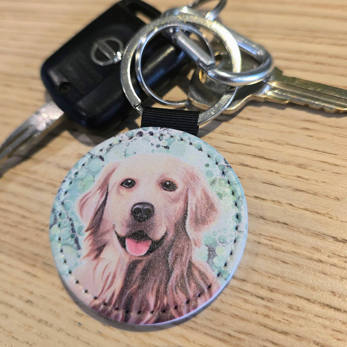 Golden Retriever Dog Faux Leather Keyring