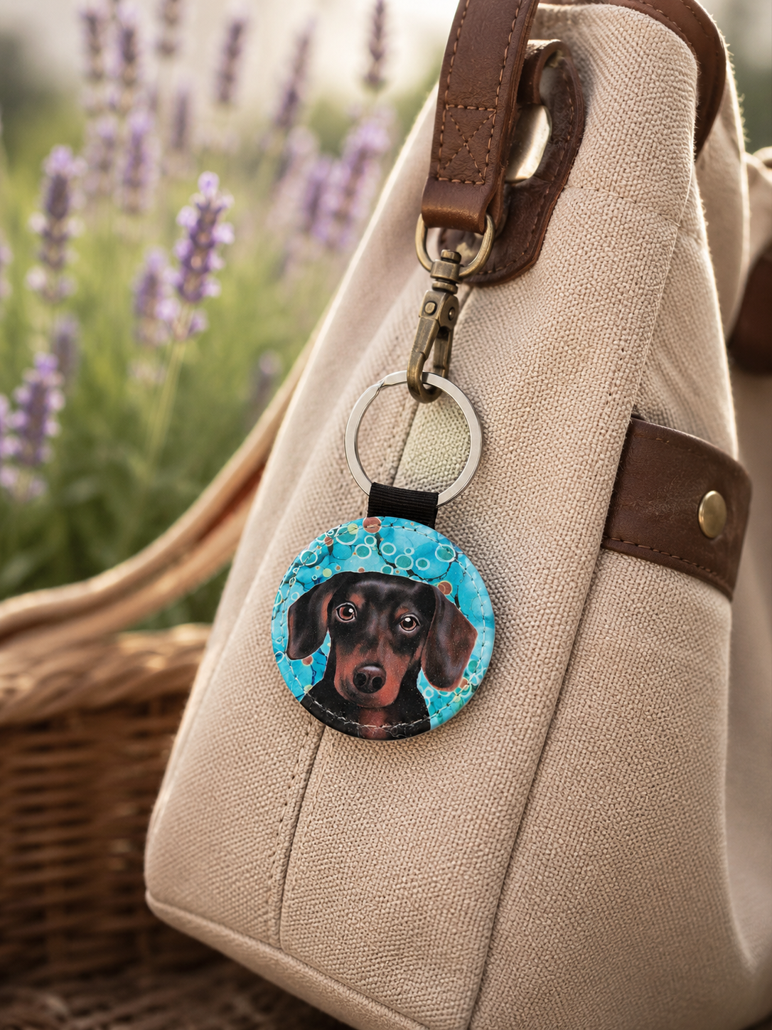 Daschund Dog Faux Leather Keyring