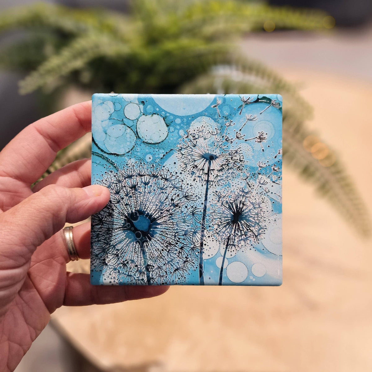 Dandelion Ceramic Coaster (Green)