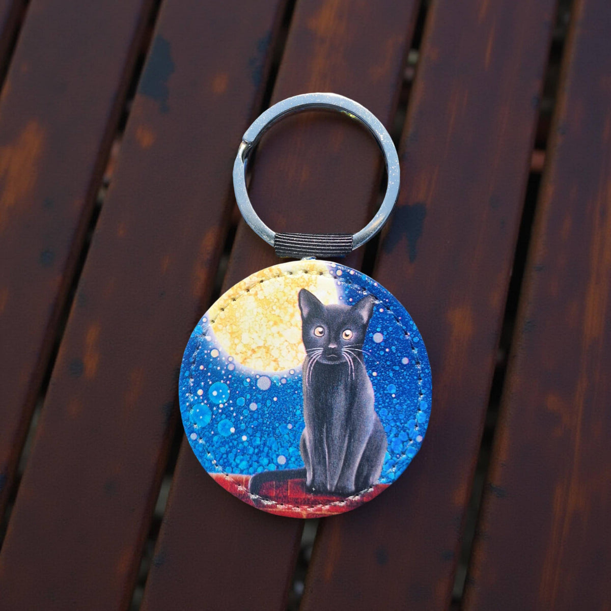 Black Cat Faux Leather Keyring