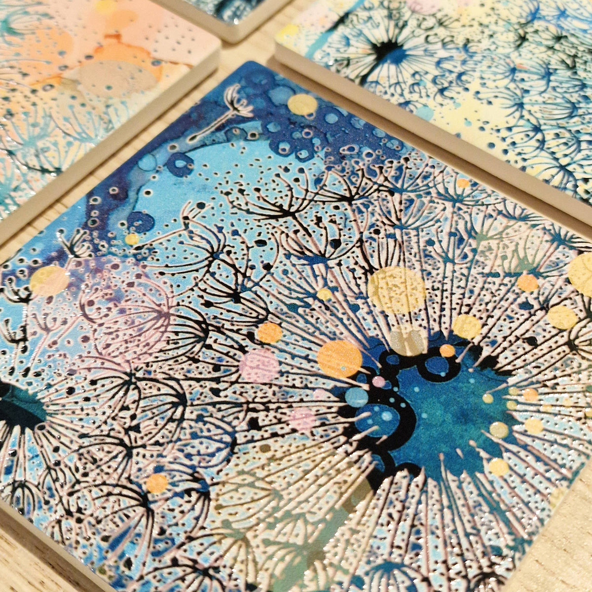 Dandelion Ceramic Coaster (Navy Blue)