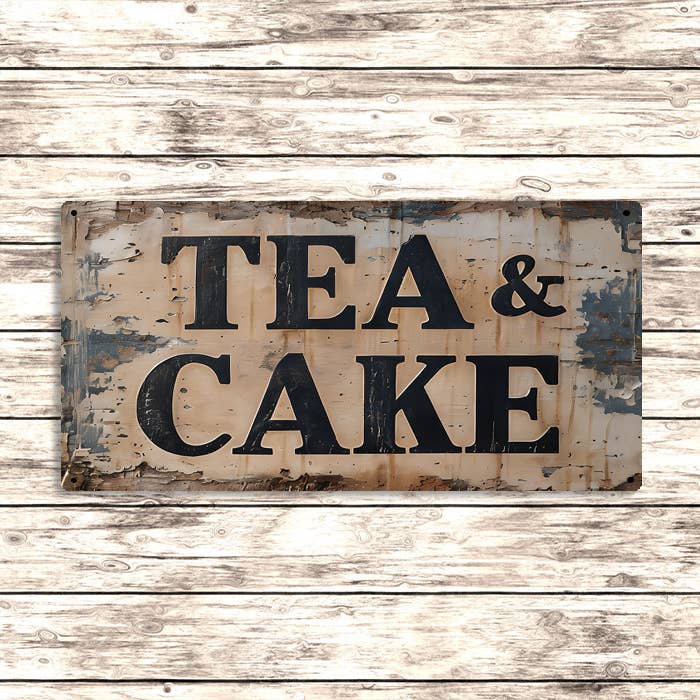 Tea & Cake Metal Sign – Rustic Vintage Cafe Kitchen Wall