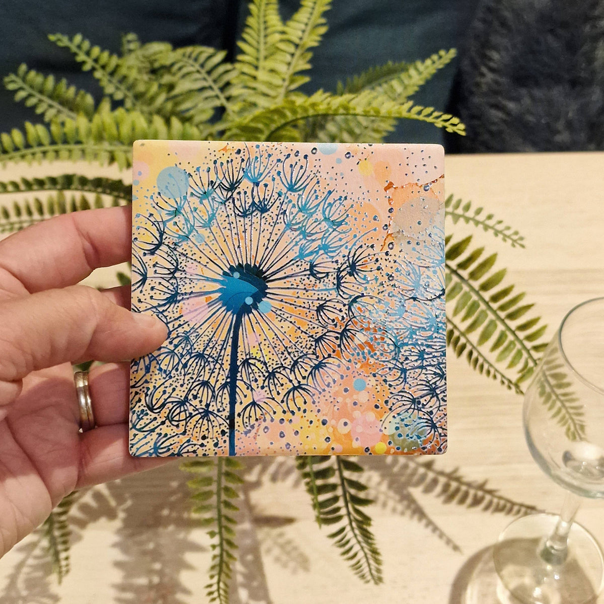 Dandelion Ceramic Coaster (Orange)