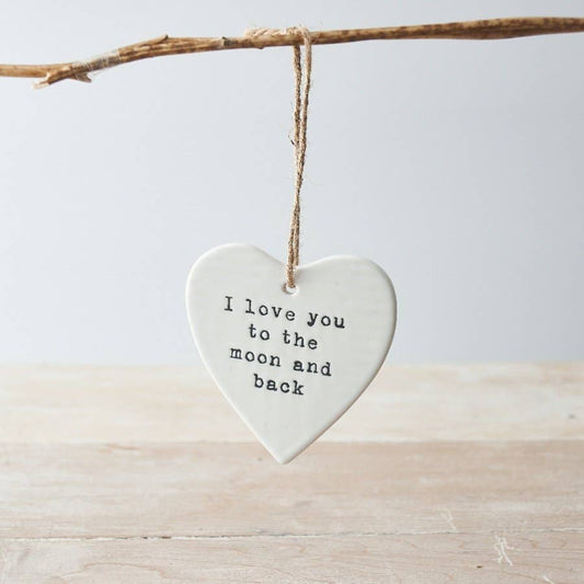 To The Moon And Back Hanging Ceramic Heart 10cm
