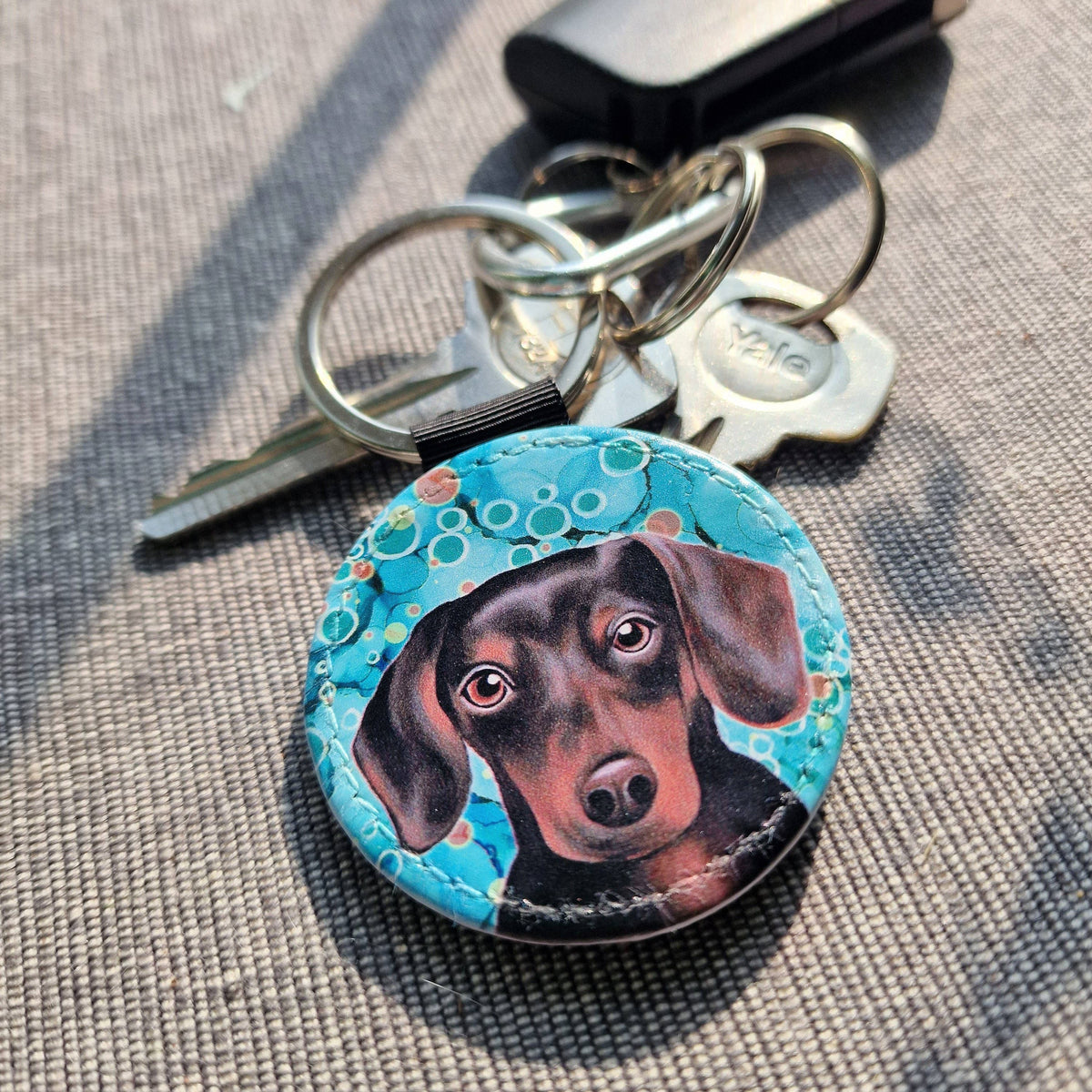 Daschund Dog Faux Leather Keyring