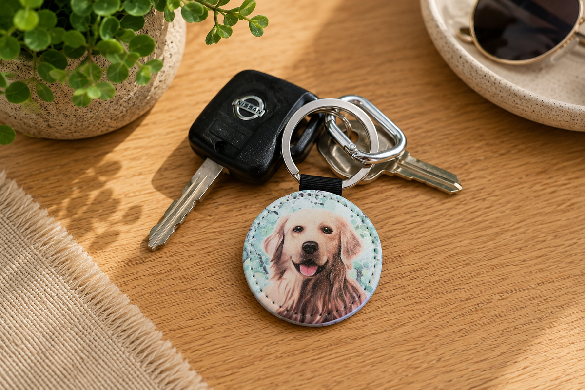 Golden Retriever Dog Faux Leather Keyring