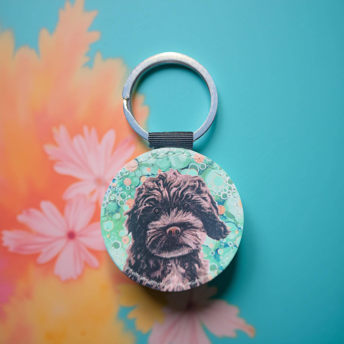 Black Cockerpoo Dog Faux Leather Keyring