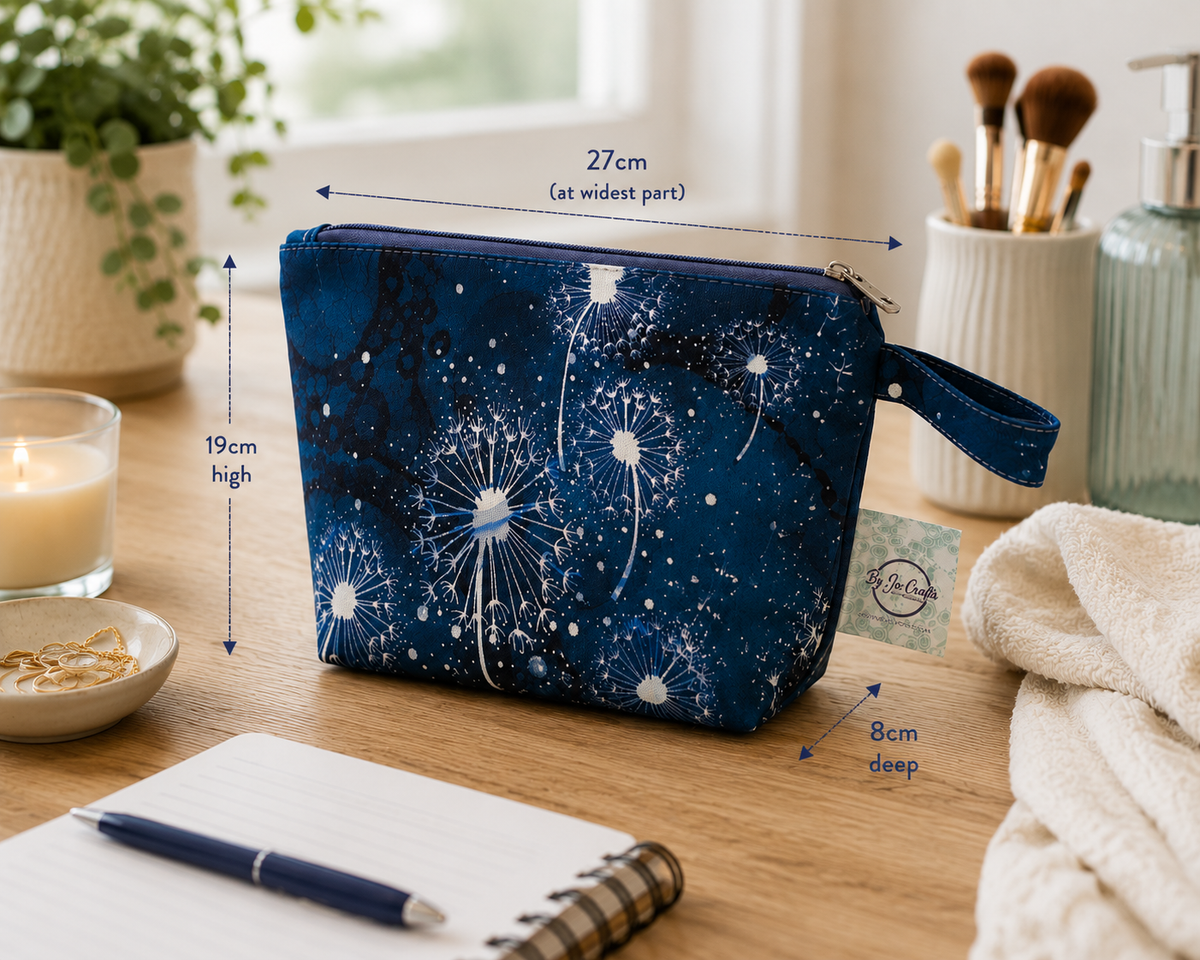 Teal dandelion wash bag, makeup bag