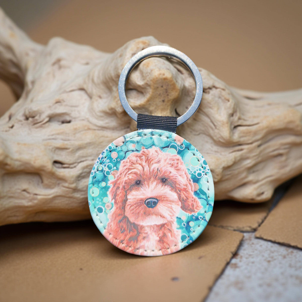 Cockerpoo Dog Faux Leather Keyring