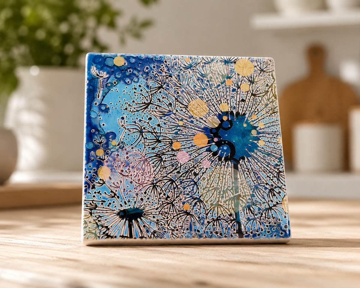Dandelion Ceramic Coaster (Navy Blue)