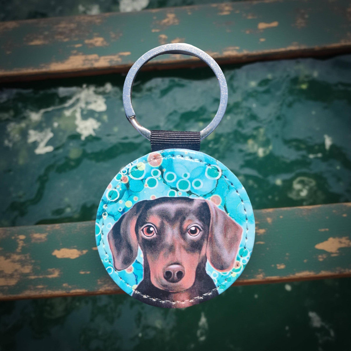 Daschund Dog Faux Leather Keyring