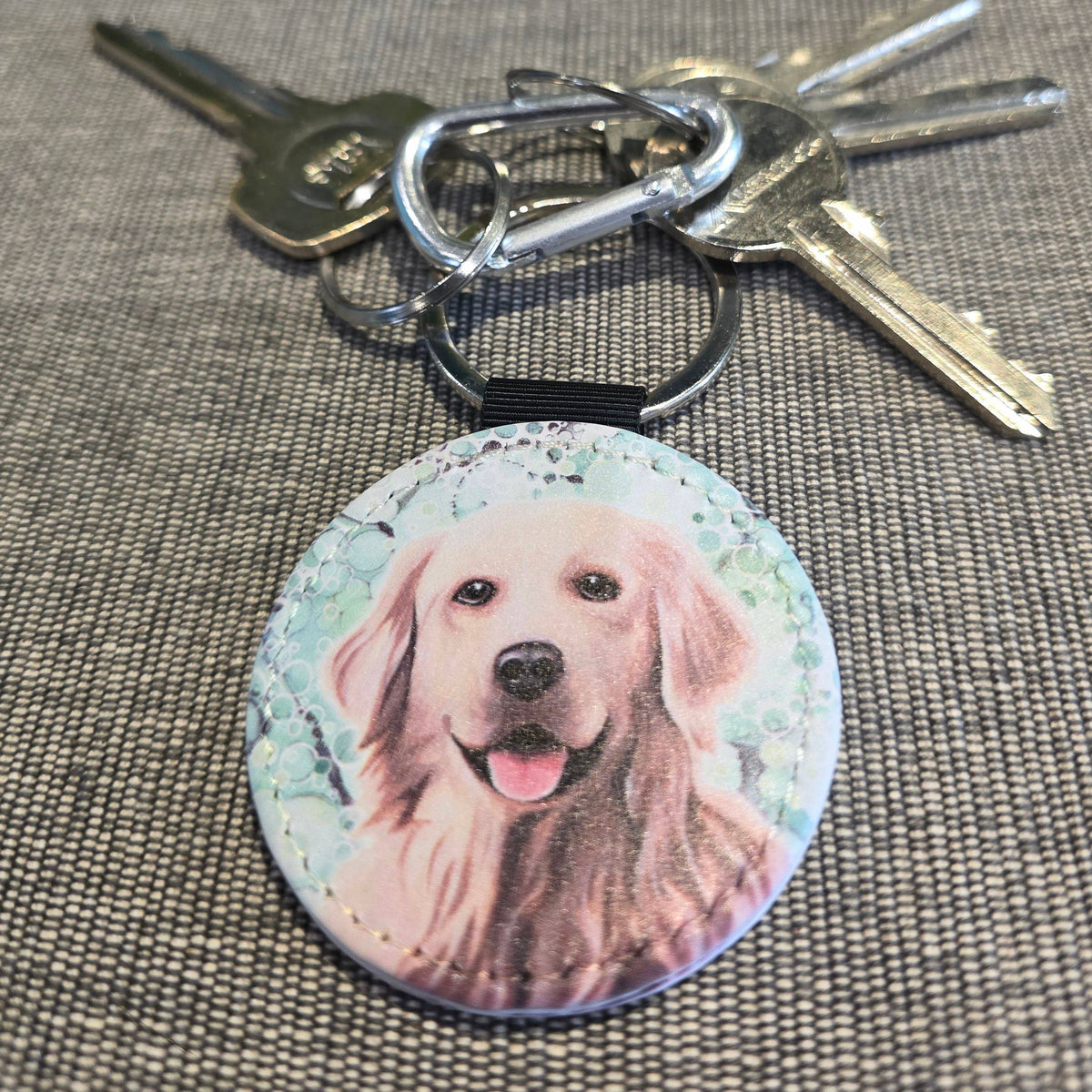 Golden Retriever Dog Faux Leather Keyring