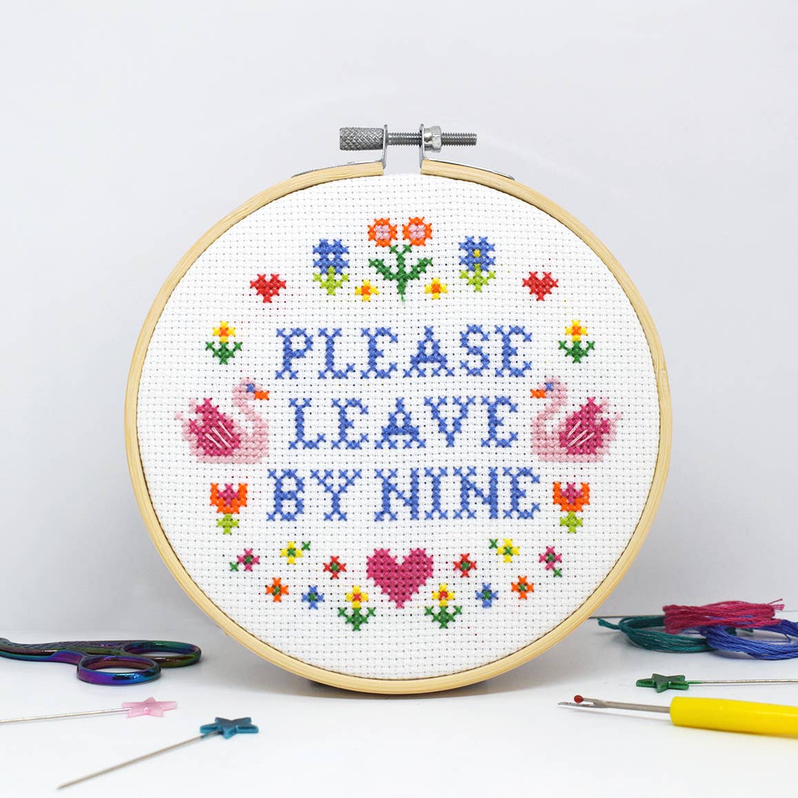 'Please leave by Nine' Large Cross Stitch