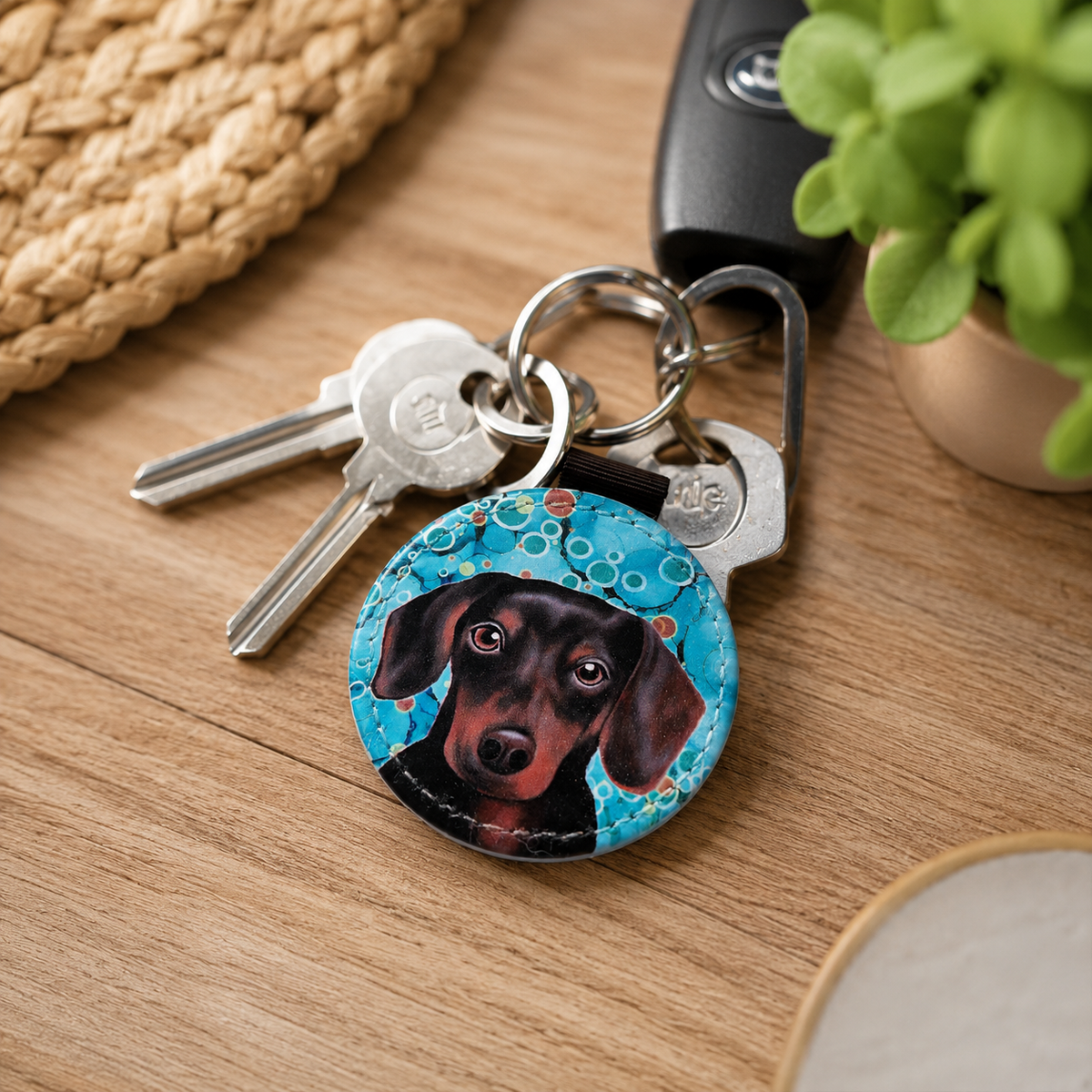 Daschund Dog Faux Leather Keyring