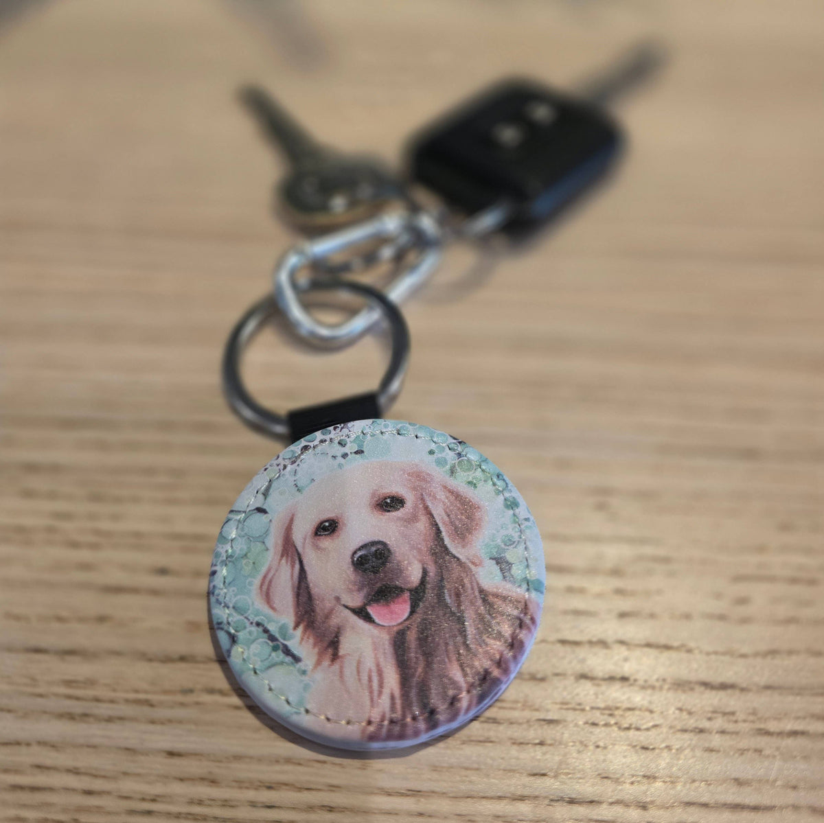 Golden Retriever Dog Faux Leather Keyring
