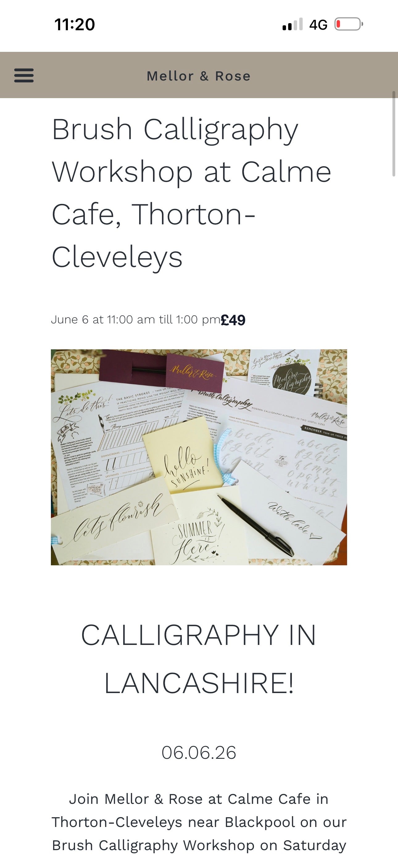 Brush Calligraphy Workshop at Calme Saturday June 6th 11am-1pm 💖