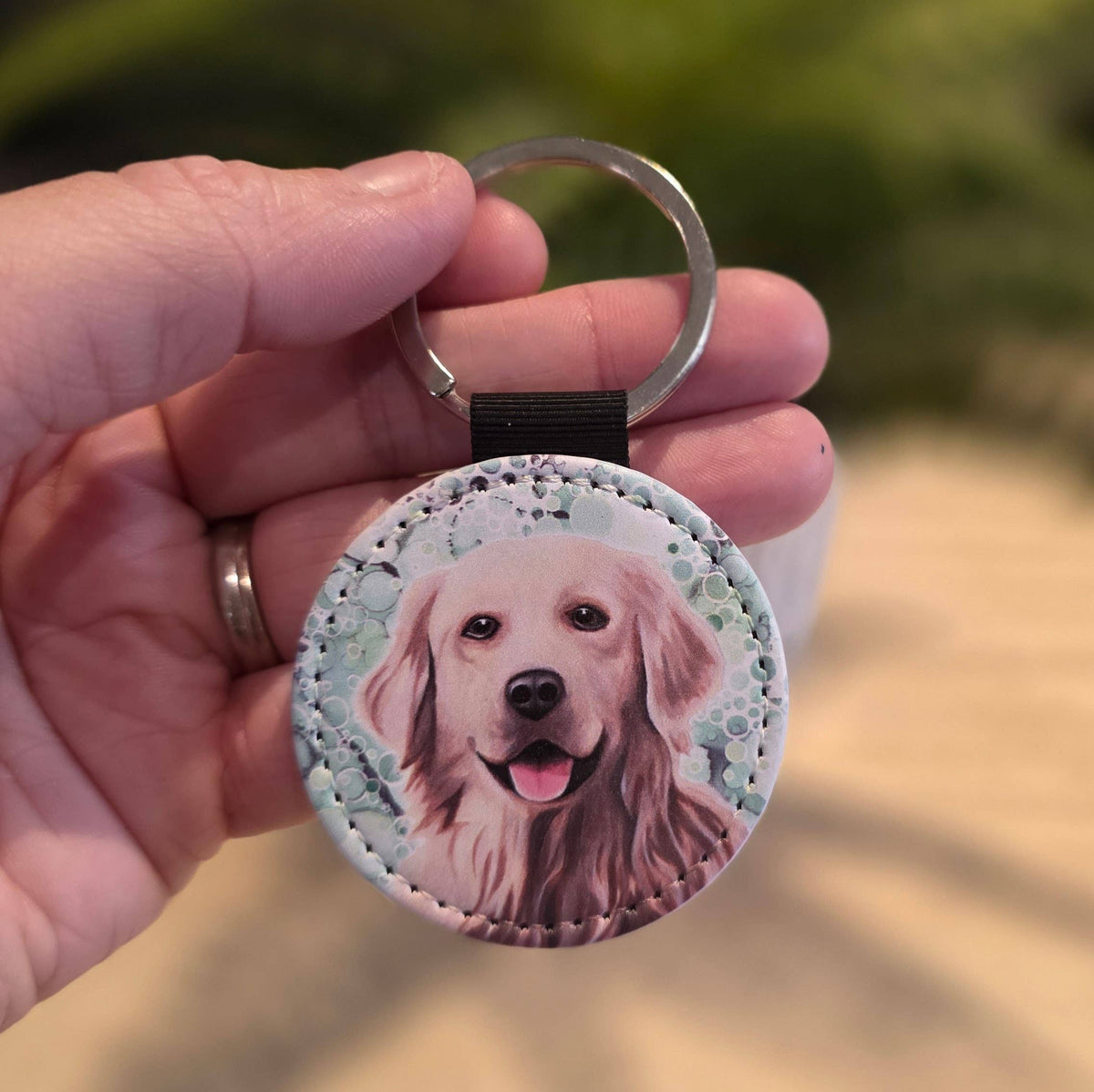 Golden Retriever Dog Faux Leather Keyring