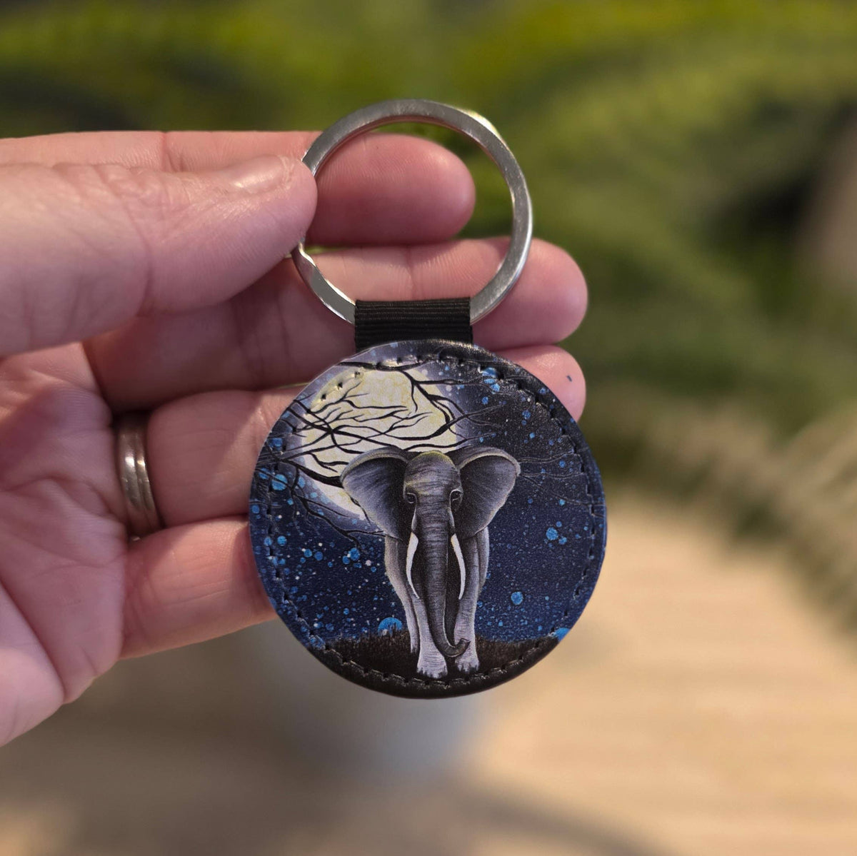 Giraffe & Elephant Faux Leather Keyring