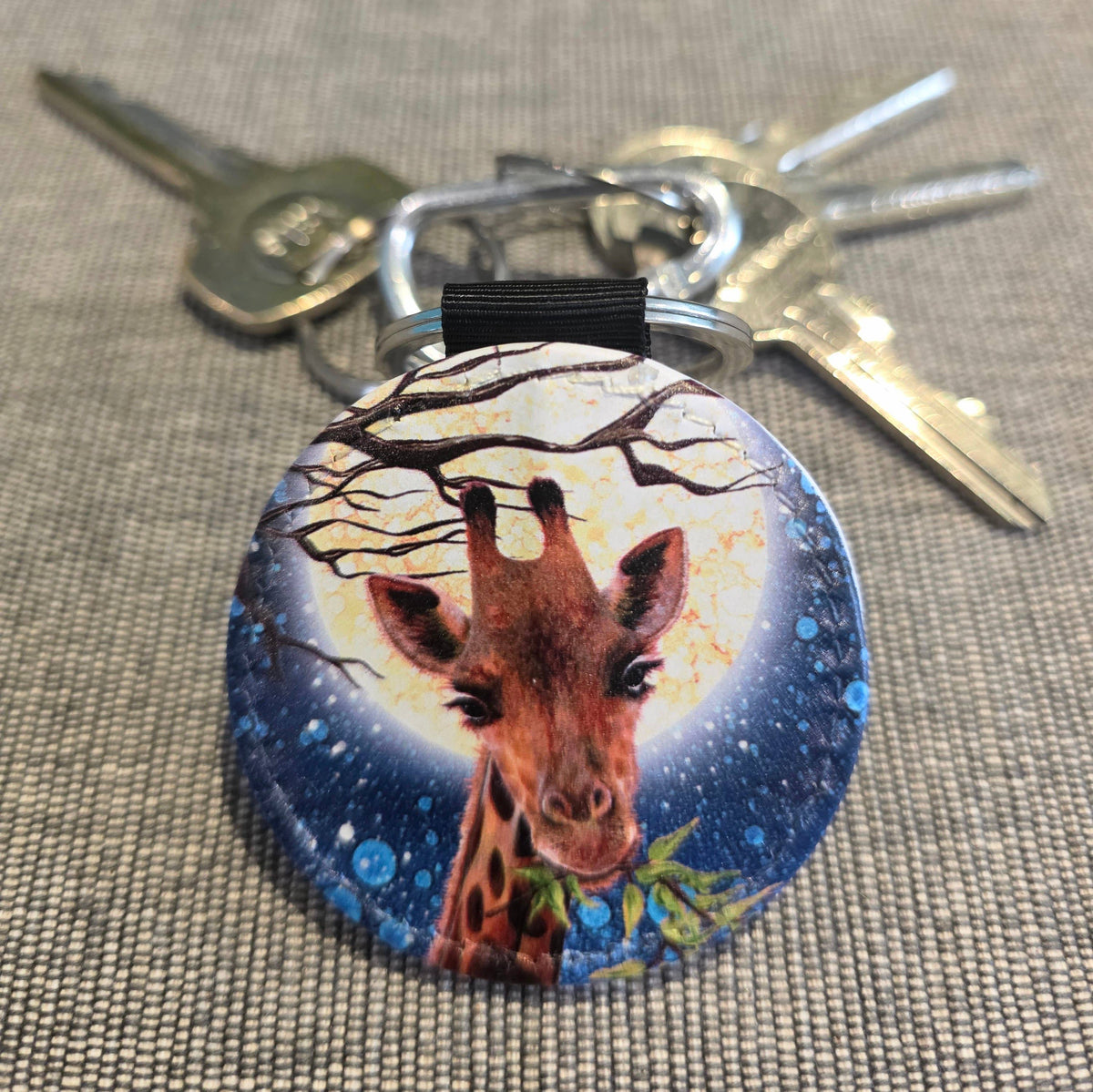 Giraffe & Elephant Faux Leather Keyring