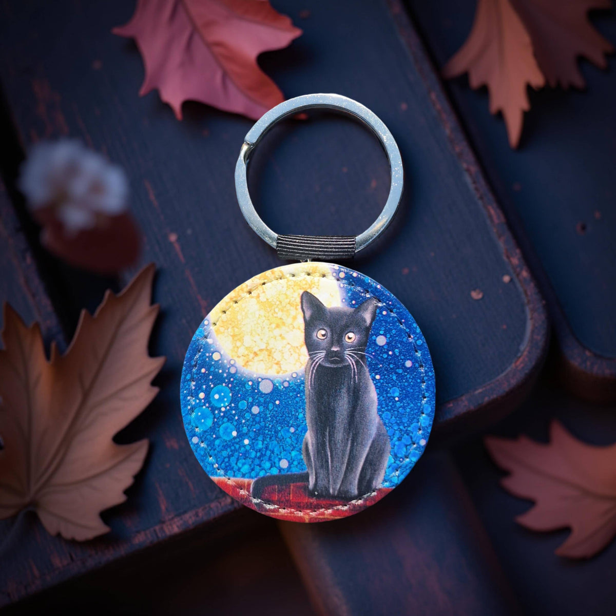 Black Cat Faux Leather Keyring