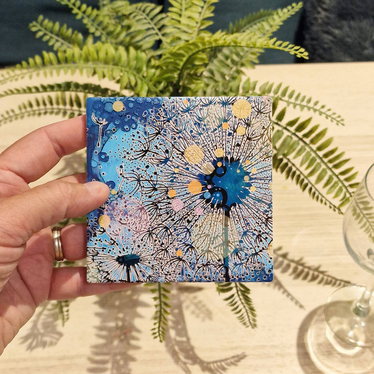 Dandelion Ceramic Coaster (Navy Blue)
