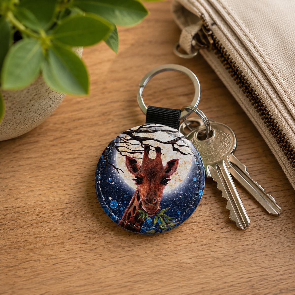 Giraffe & Elephant Faux Leather Keyring