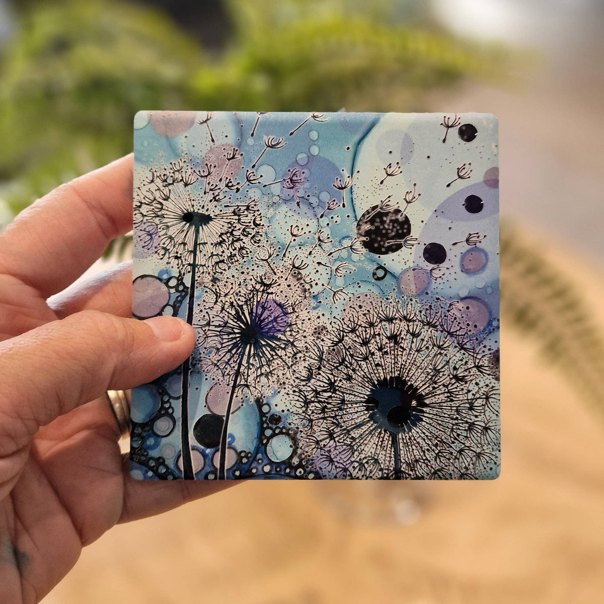 Dandelion Ceramic Coaster (Blue)