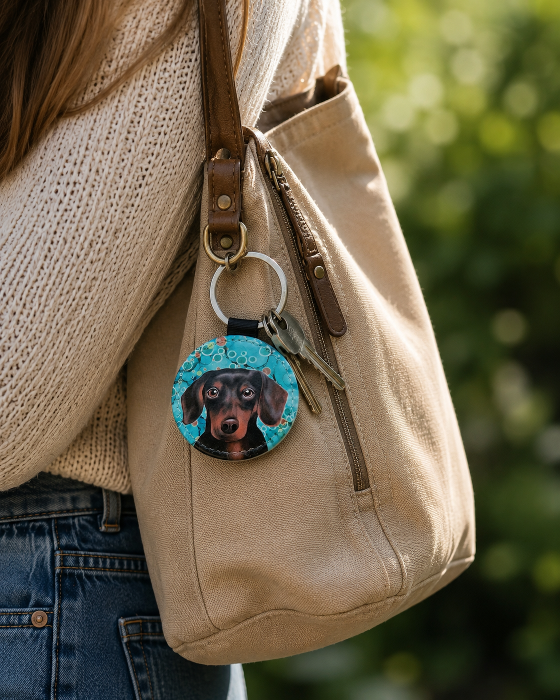 Daschund Dog Faux Leather Keyring