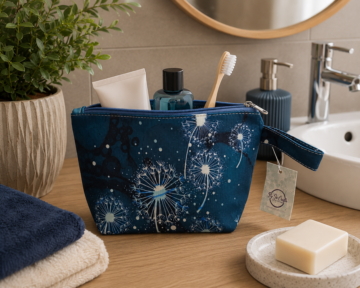 Teal dandelion wash bag, makeup bag