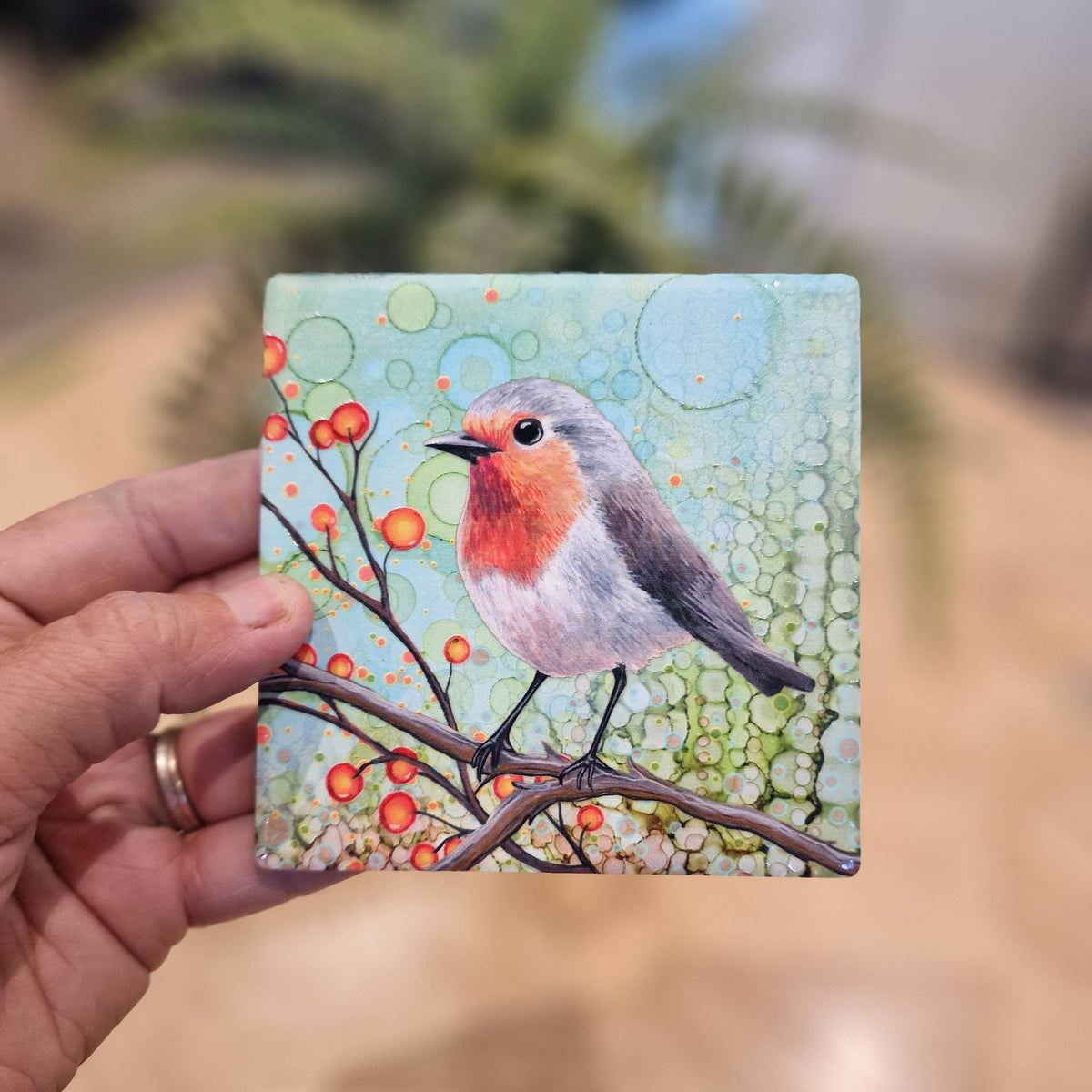 Robin Ceramic Coaster, Bird Coaster