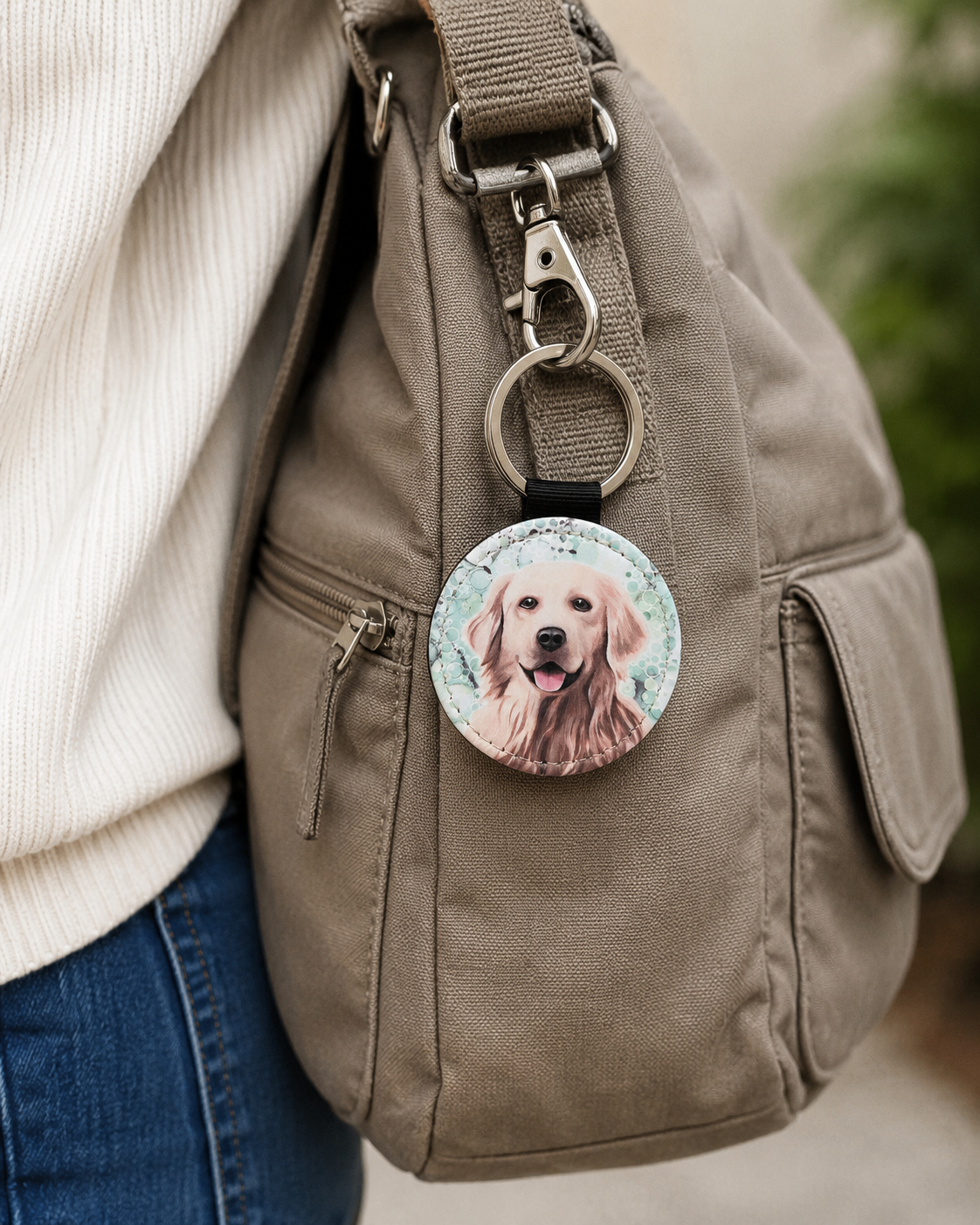 Golden Retriever Dog Faux Leather Keyring