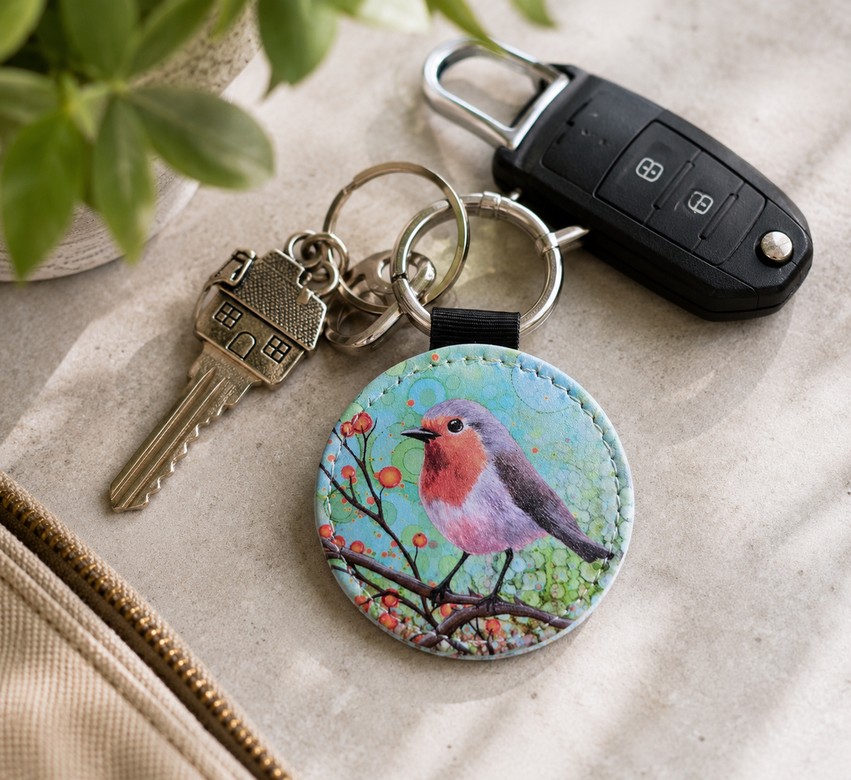 Robin Faux Leather Keyring