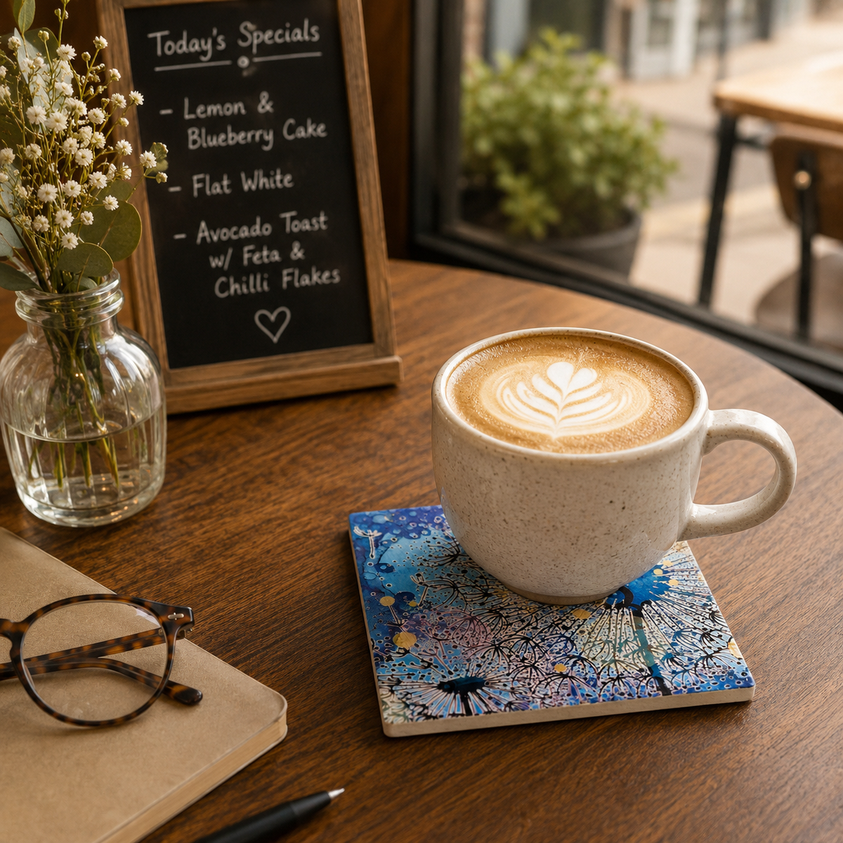 Dandelion Ceramic Coaster (Navy Blue)