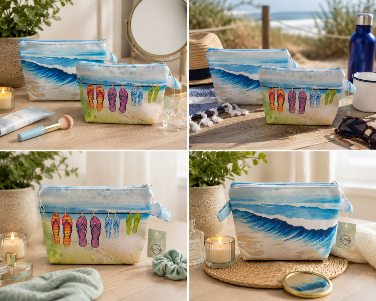 Flips Flops, beach wash bag, makeup bag
