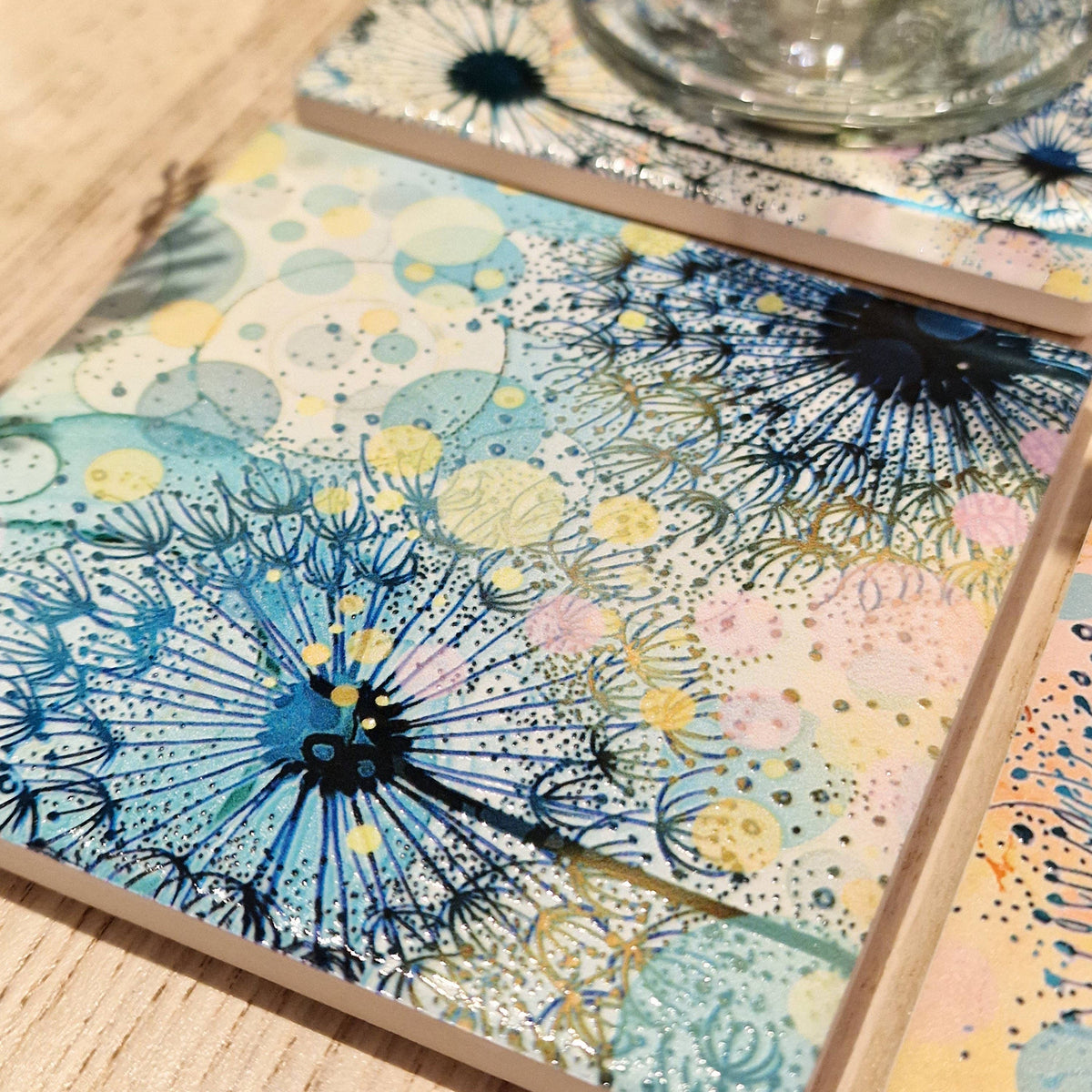 Dandelion Ceramic Coaster (Turquoise)