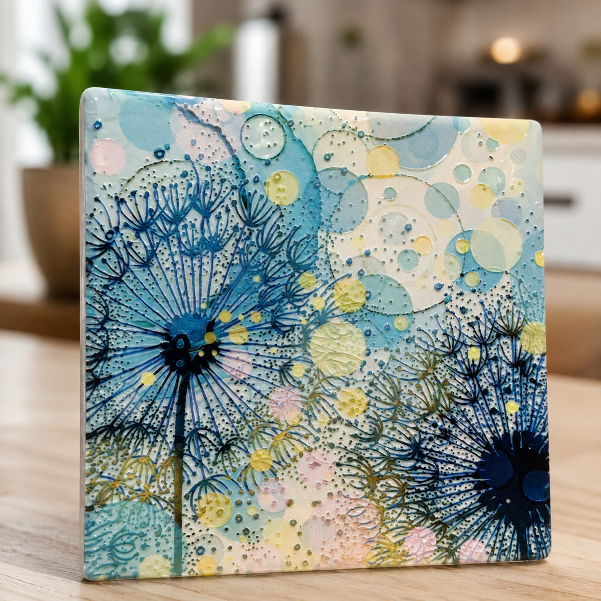 Dandelion Ceramic Coaster (Turquoise)