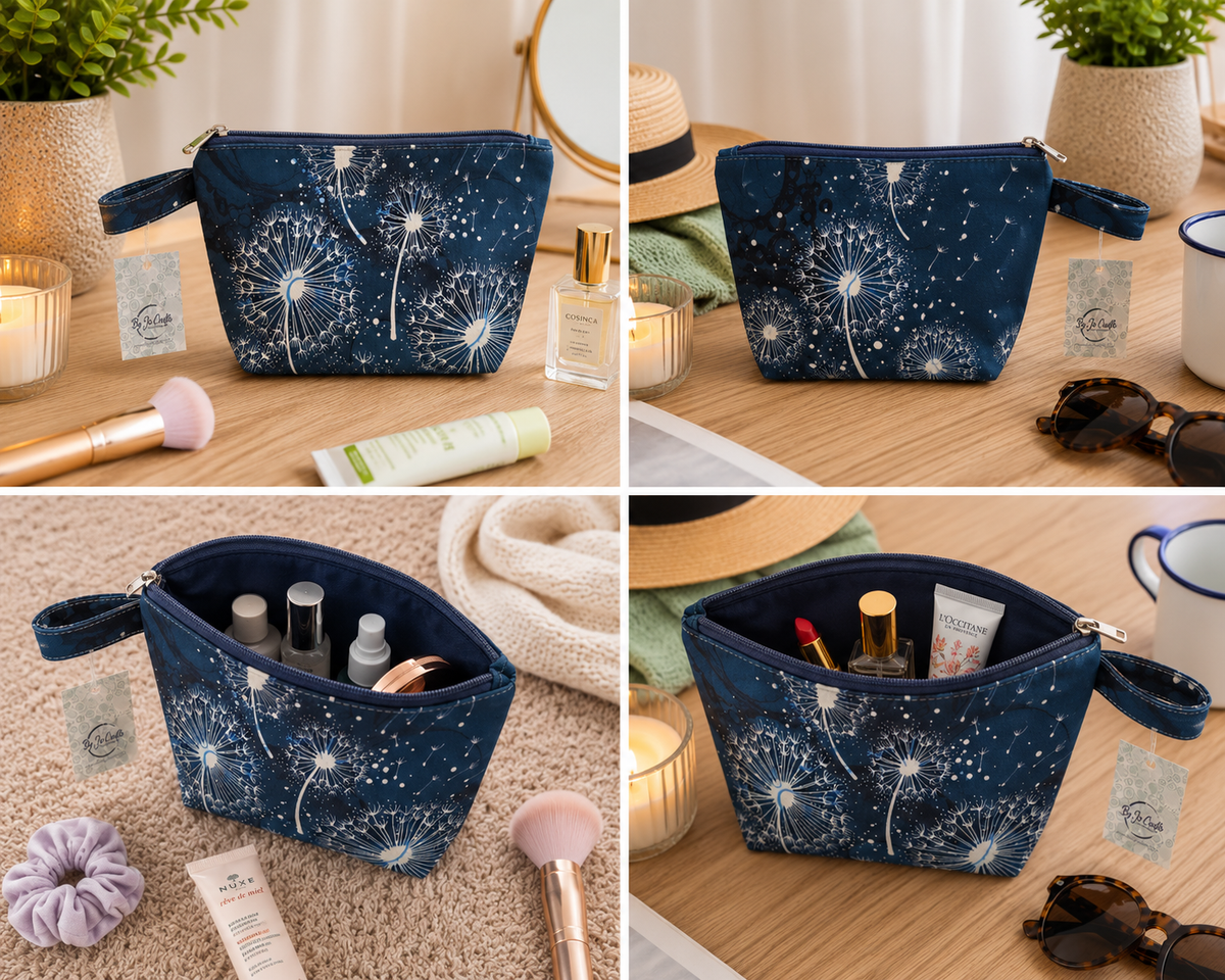 Teal dandelion wash bag, makeup bag